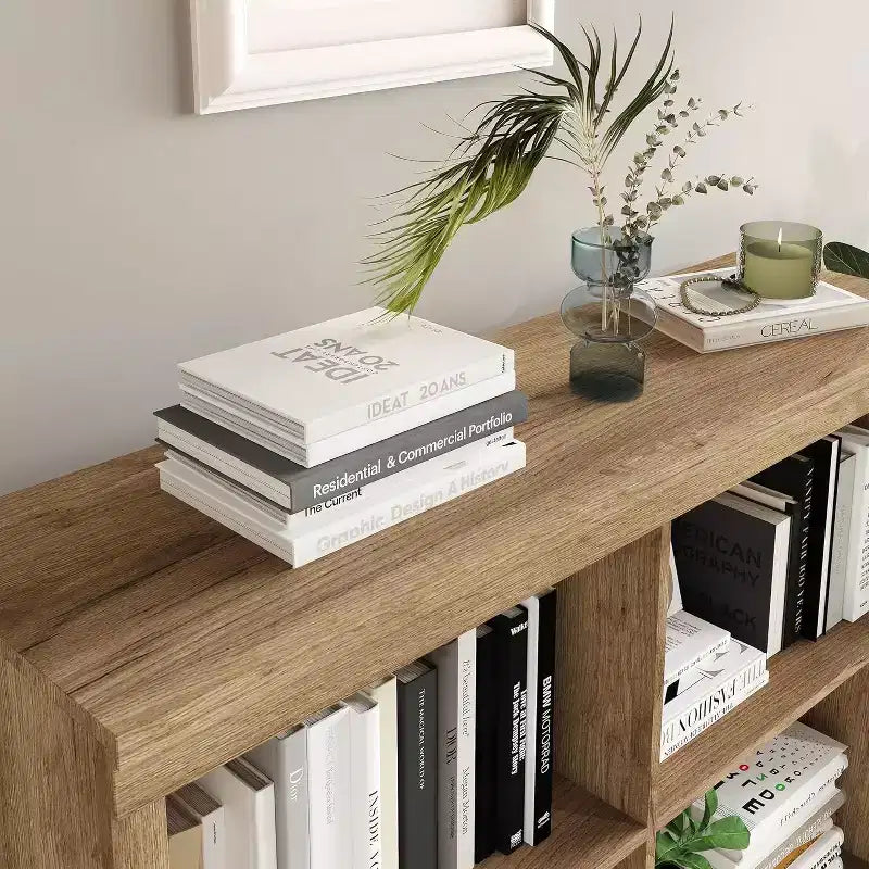 Scaffale organizer a 6 scomparti, libreria alta 53-Inch con dispositivo antiribaltamento, robusto scaffale in legno per soggiorno, camera da letto e ufficio in casa