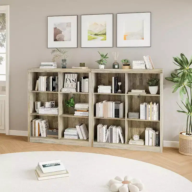 Scaffale organizer a 6 scomparti, libreria alta 53-Inch con dispositivo antiribaltamento, robusto scaffale in legno per soggiorno, camera da letto e ufficio in casa