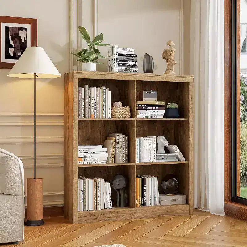 Scaffale organizer a 6 scomparti, libreria alta 53-Inch con dispositivo antiribaltamento, robusto scaffale in legno per soggiorno, camera da letto e ufficio in casa