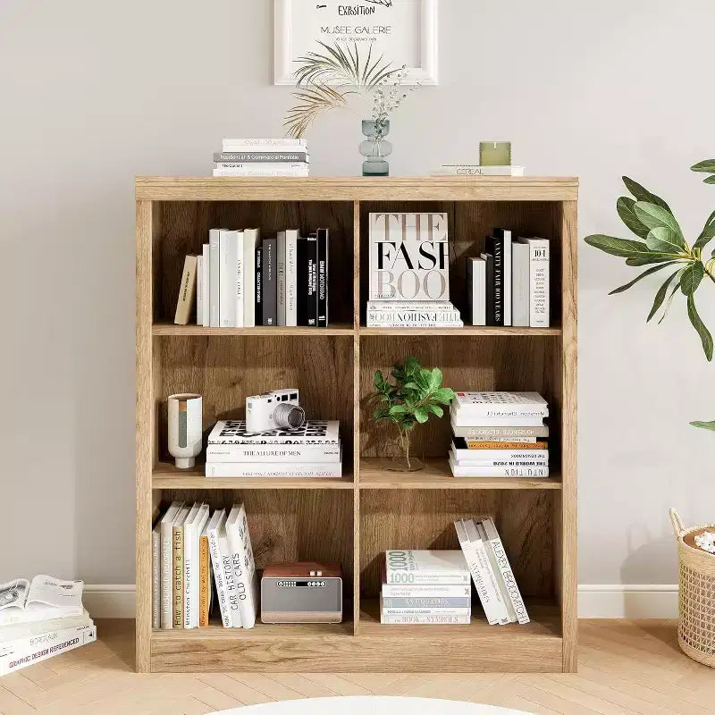 Scaffale organizer a 6 scomparti, libreria alta 53-Inch con dispositivo antiribaltamento, robusto scaffale in legno per soggiorno, camera da letto e ufficio in casa