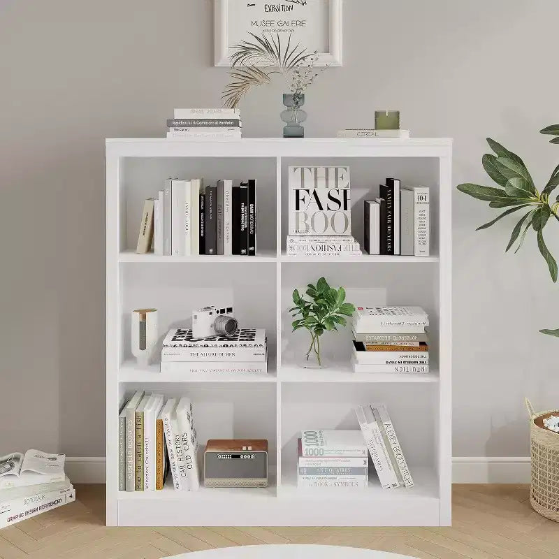 Scaffale organizer a 6 scomparti, libreria alta 53-Inch con dispositivo antiribaltamento, robusto scaffale in legno per soggiorno, camera da letto e ufficio in casa