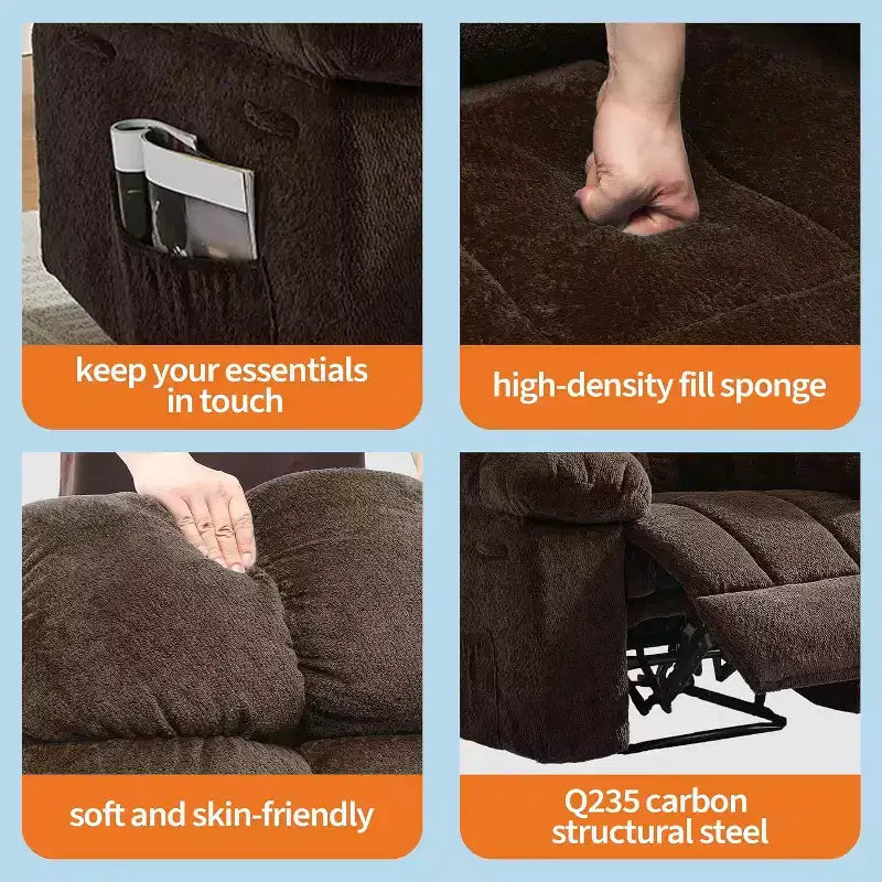 Poltrona reclinabile manuale, design ergonomico imbottito con tessuto traspirante e tasche laterali, per soggiorno
