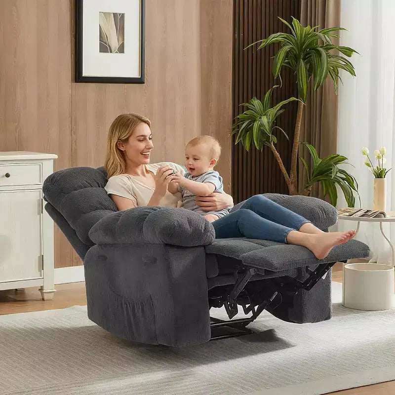 Poltrona reclinabile manuale, design ergonomico imbottito con tessuto traspirante e tasche laterali, per soggiorno