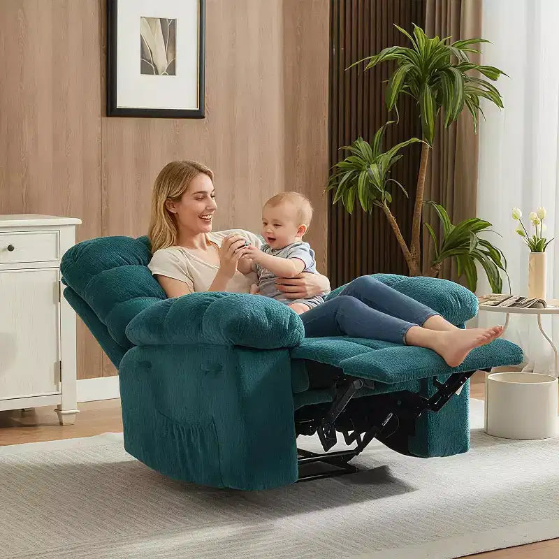 Poltrona reclinabile manuale, design ergonomico imbottito con tessuto traspirante e tasche laterali, per soggiorno