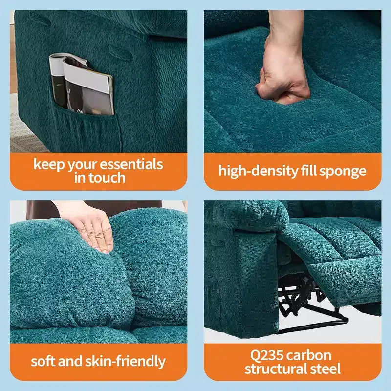 Poltrona reclinabile manuale, design ergonomico imbottito con tessuto traspirante e tasche laterali, per soggiorno