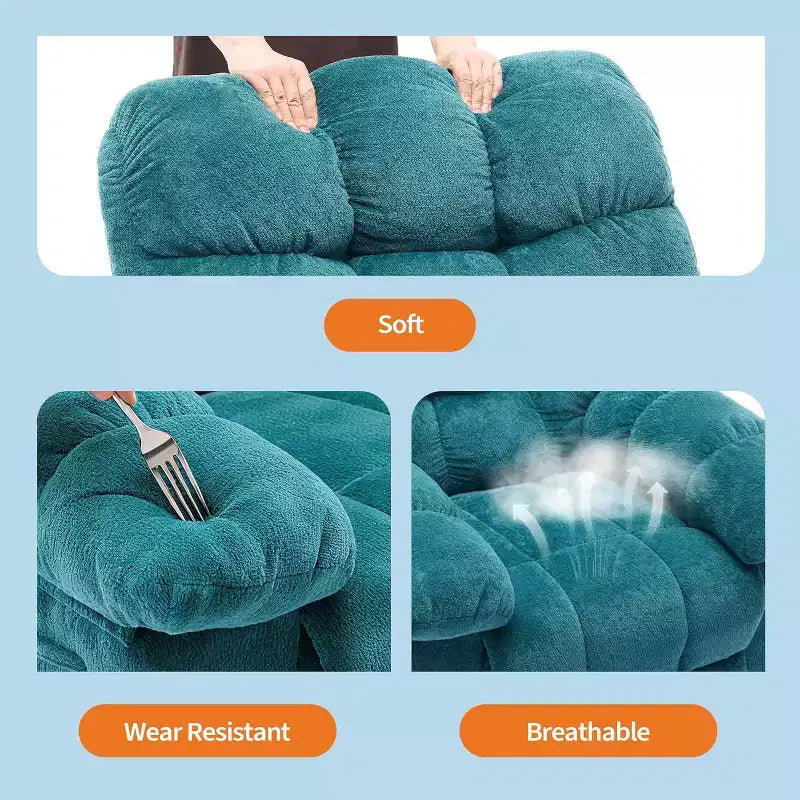 Poltrona reclinabile manuale, design ergonomico imbottito con tessuto traspirante e tasche laterali, per soggiorno