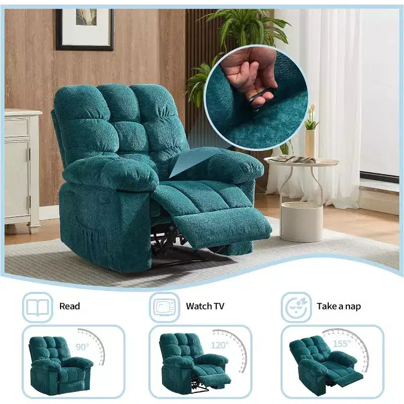 Poltrona reclinabile manuale, design ergonomico imbottito con tessuto traspirante e tasche laterali, per soggiorno