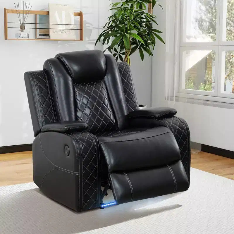 MAYEERTY Power Recliner Chair, Electric Leather Reclining Chair with USB Charging, LED Lighting & Adjustable Backrest for Living Room, Black
