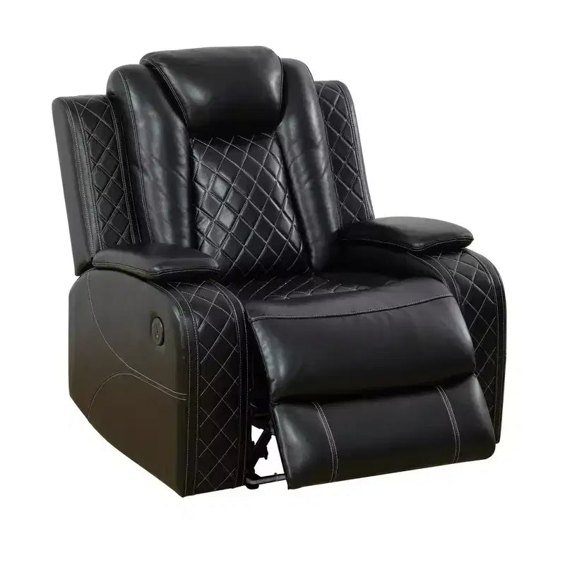 Poltrona reclinabile elettrica in pelle con ricarica USB, illuminazione LED e schienale regolabile, per soggiorno, nera