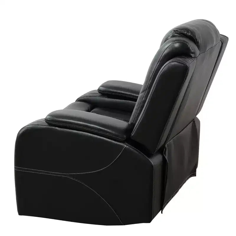 Poltrona reclinabile elettrica in pelle con ricarica USB, illuminazione LED e schienale regolabile, per soggiorno, nera