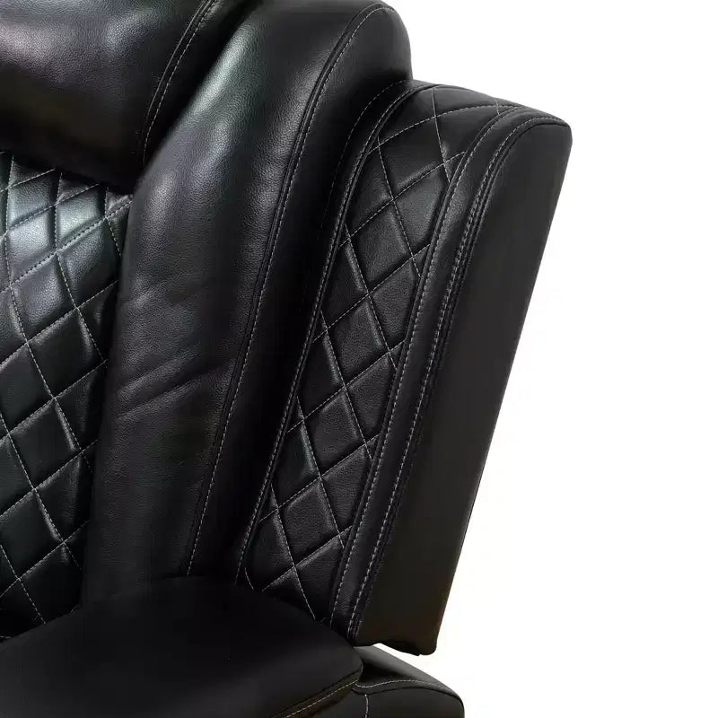 Poltrona reclinabile elettrica in pelle con ricarica USB, illuminazione LED e schienale regolabile, per soggiorno, nera