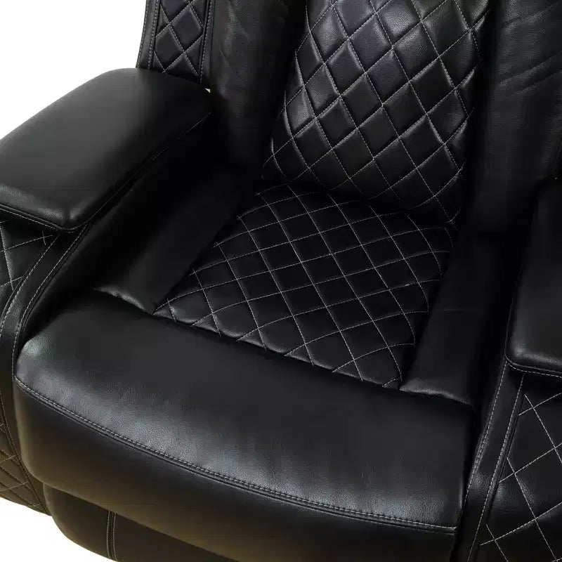 Poltrona reclinabile elettrica in pelle con ricarica USB, illuminazione LED e schienale regolabile, per soggiorno, nera