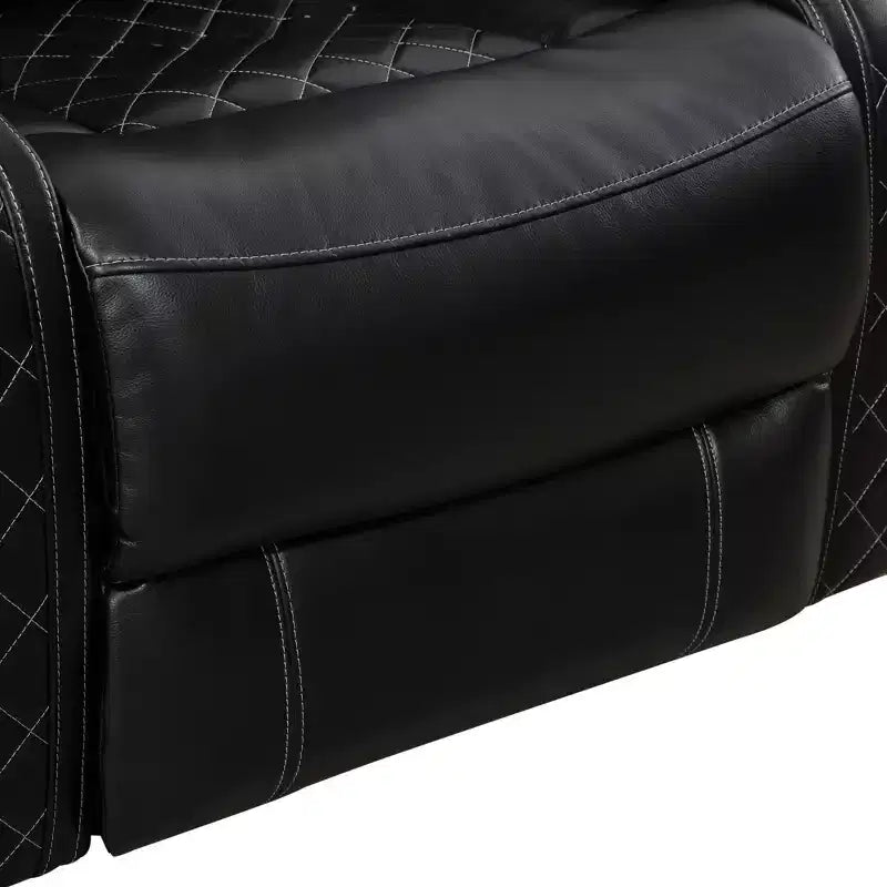 Poltrona reclinabile elettrica in pelle con ricarica USB, illuminazione LED e schienale regolabile, per soggiorno, nera