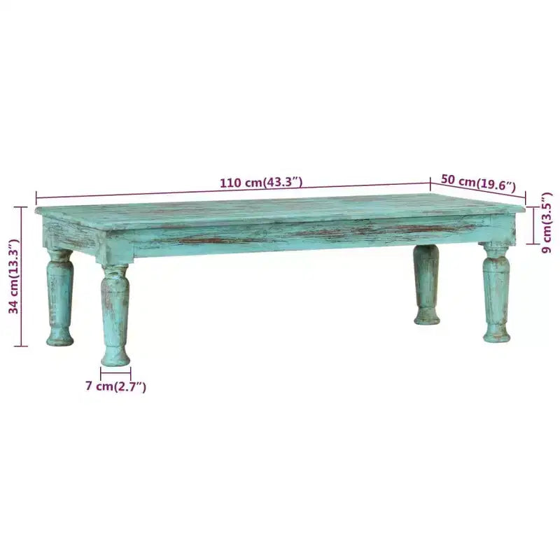 Tavolino da caffè multicolore in legno massello di recupero, 43.3 x 19.7 x 13.4 in