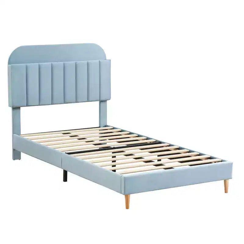 Struttura letto singolo, letto a piattaforma imbottito in velluto con testiera e robuste doghe in legno, senza necessità di rete, silenzioso e facile da montare, rosa