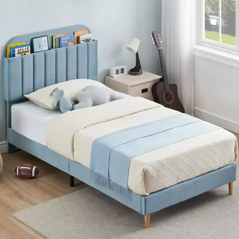 Struttura letto singolo, letto a piattaforma imbottito in velluto con testiera e robuste doghe in legno, senza necessità di rete, silenzioso e facile da montare, rosa