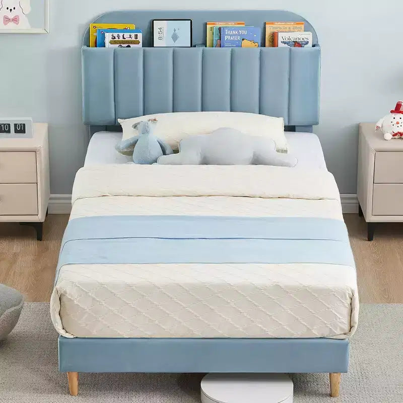 Struttura letto singolo, letto a piattaforma imbottito in velluto con testiera e robuste doghe in legno, senza necessità di rete, silenzioso e facile da montare, rosa