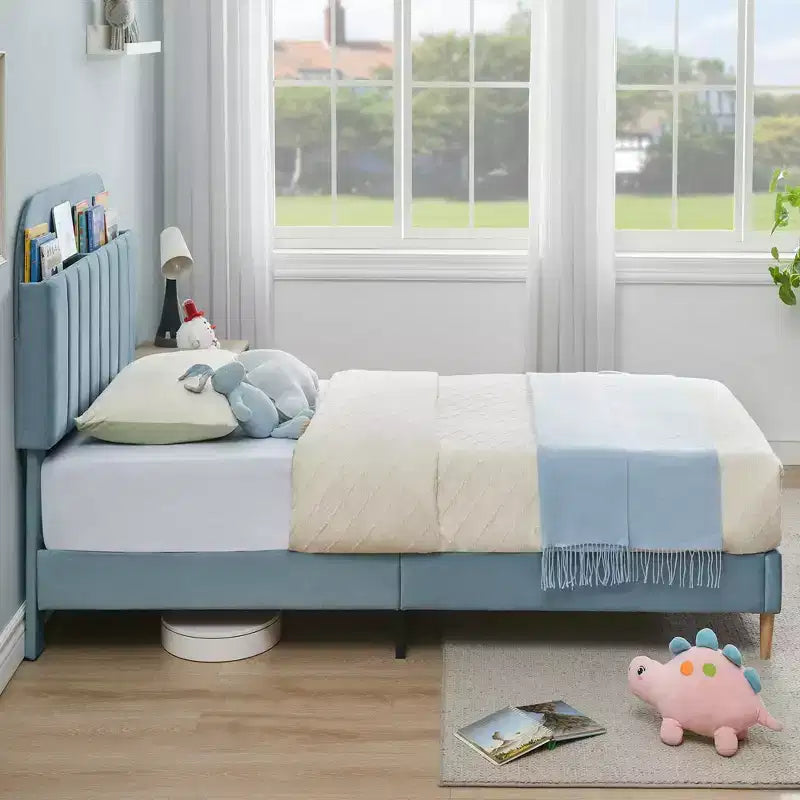 Struttura letto singolo, letto a piattaforma imbottito in velluto con testiera e robuste doghe in legno, senza necessità di rete, silenzioso e facile da montare, rosa