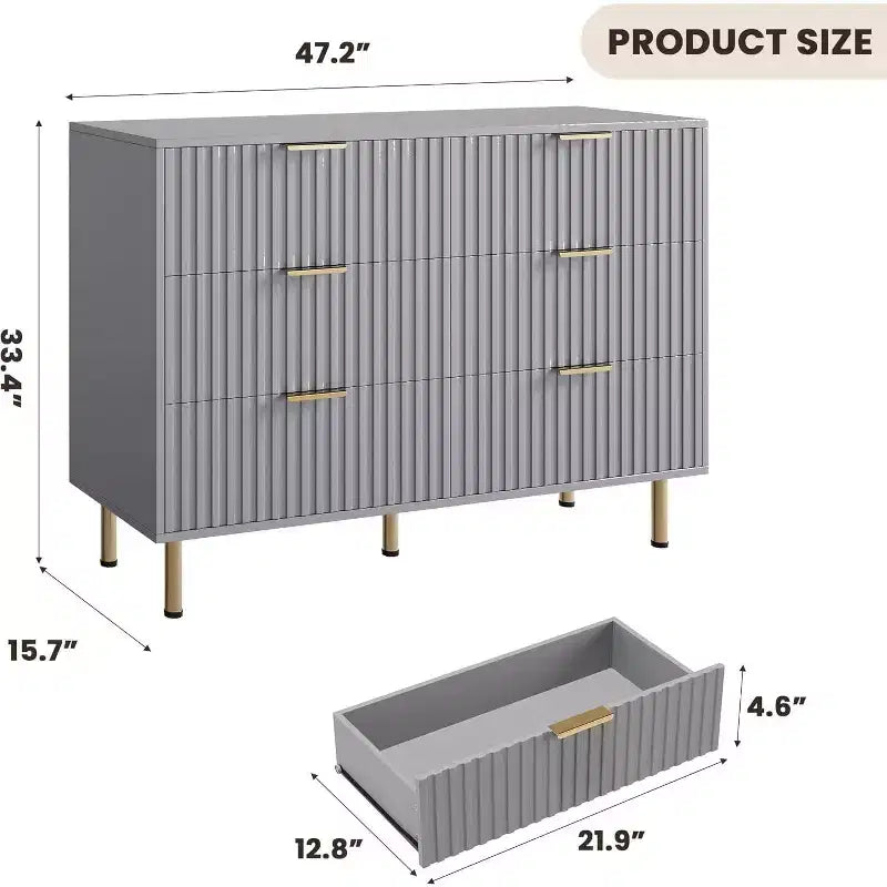Cassettiera a 6 cassetti per camera da letto, moderna da 47.2 pollici di larghezza con cassetti profondi, per soggiorno, ingresso o cameretta
