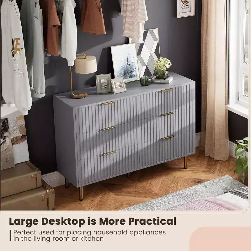 Cassettiera a 6 cassetti per camera da letto, moderna da 47.2 pollici di larghezza con cassetti profondi, per soggiorno, ingresso o cameretta