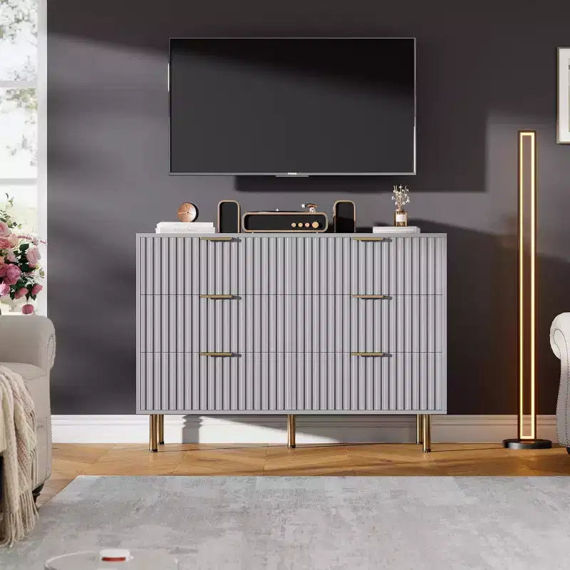 Cassettiera a 6 cassetti per camera da letto, moderna da 47.2 pollici di larghezza con cassetti profondi, per soggiorno, ingresso o cameretta