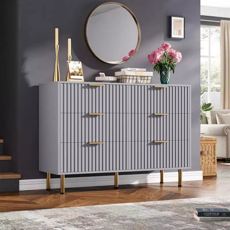 Cassettiera a 6 cassetti per camera da letto, moderna da 47.2 pollici di larghezza con cassetti profondi, per soggiorno, ingresso o cameretta