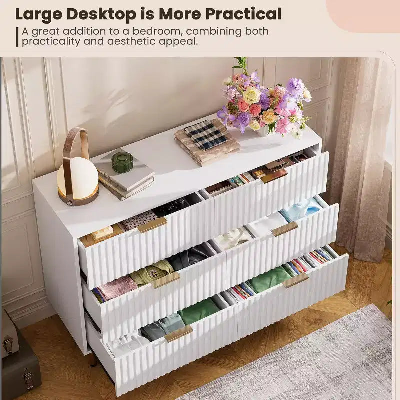 Cassettiera a 6 cassetti per camera da letto, moderna da 47.2 pollici di larghezza con cassetti profondi, per soggiorno, ingresso o cameretta