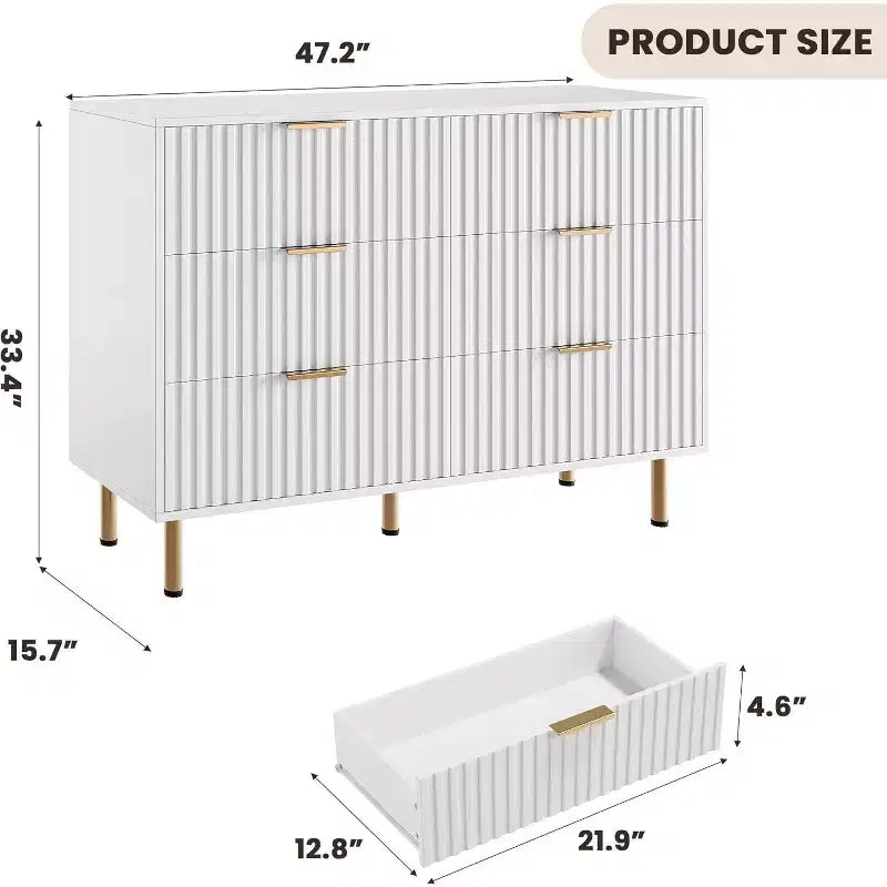Cassettiera a 6 cassetti per camera da letto, moderna da 47.2 pollici di larghezza con cassetti profondi, per soggiorno, ingresso o cameretta