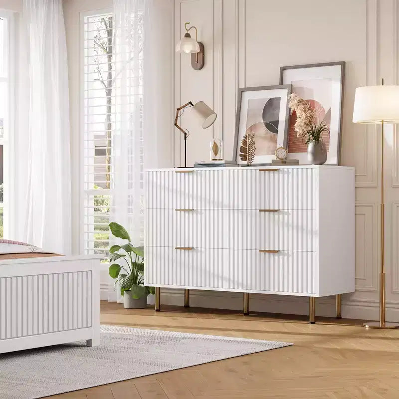 Cassettiera a 6 cassetti per camera da letto, moderna da 47.2 pollici di larghezza con cassetti profondi, per soggiorno, ingresso o cameretta