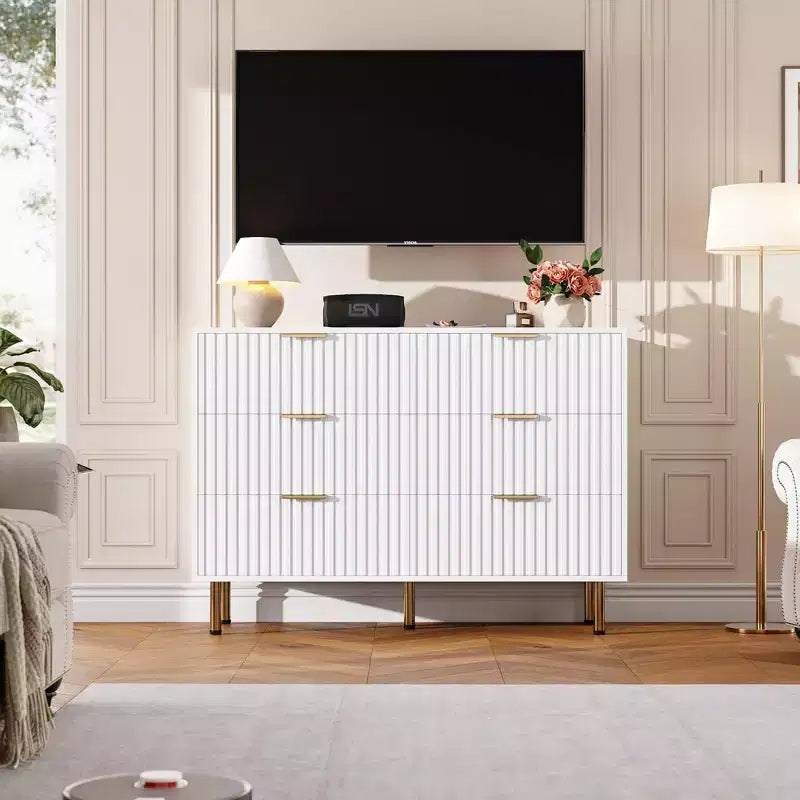 Cassettiera a 6 cassetti per camera da letto, moderna da 47.2 pollici di larghezza con cassetti profondi, per soggiorno, ingresso o cameretta