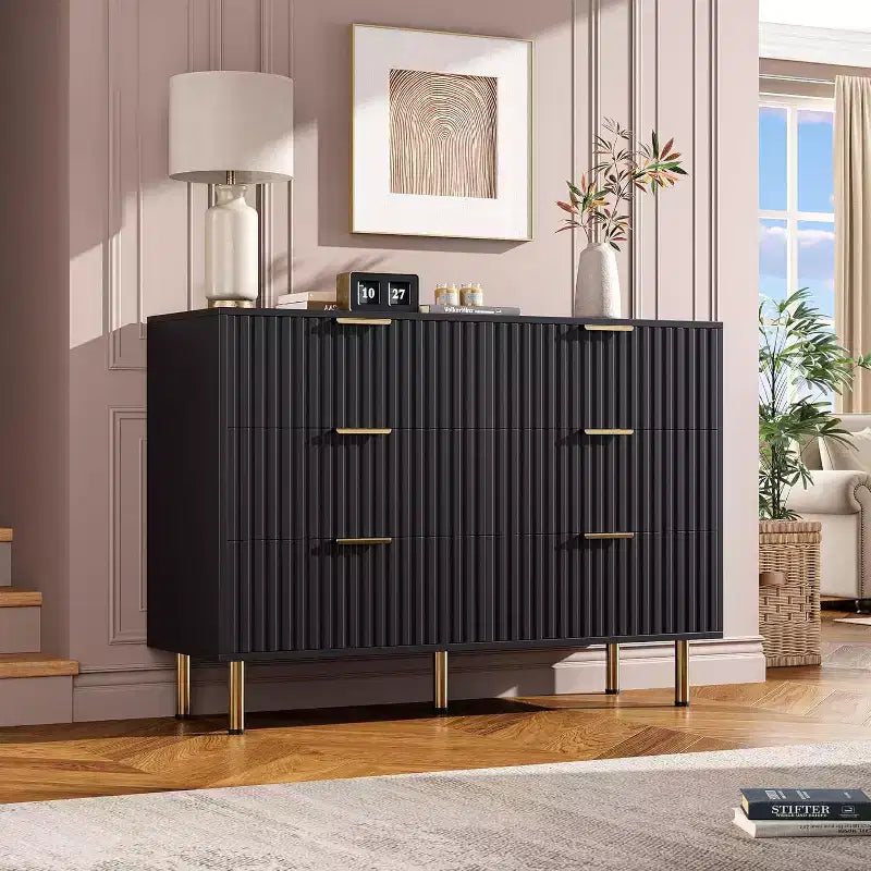 Cassettiera a 6 cassetti per camera da letto, moderna da 47.2 pollici di larghezza con cassetti profondi, per soggiorno, ingresso o cameretta
