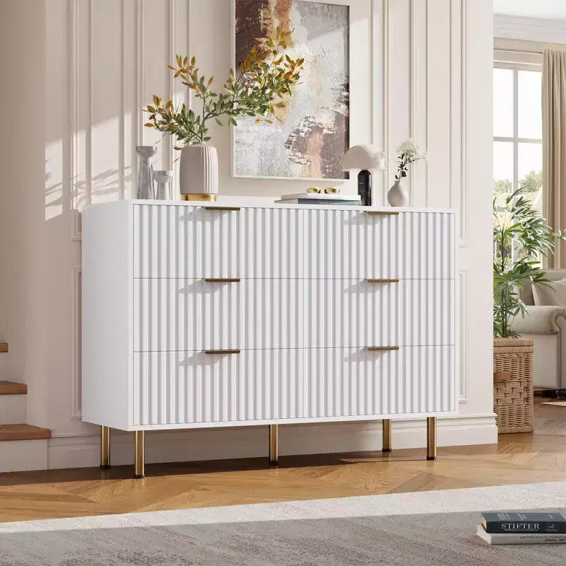 Cassettiera a 6 cassetti per camera da letto, moderna da 47.2 pollici di larghezza con cassetti profondi, per soggiorno, ingresso o cameretta