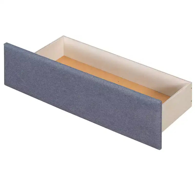 Letto a piattaforma singolo a forma di L, struttura in legno con letto estraibile, 2 cassetti e tavolino integrato, per camera da letto, grigio