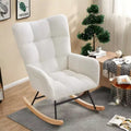 Rocking Chair Nursery, Teddy Upholstered Glider Rocker with High Backrest, Reading Chair Modern Rocking Accent Chairs with Side Pockets, White