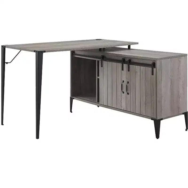 Scrivania rustica a L da 48IN con gambe in metallo, scrivania angolare con 2 mobili contenitori e 2 ripiani, per soggiorno e studio