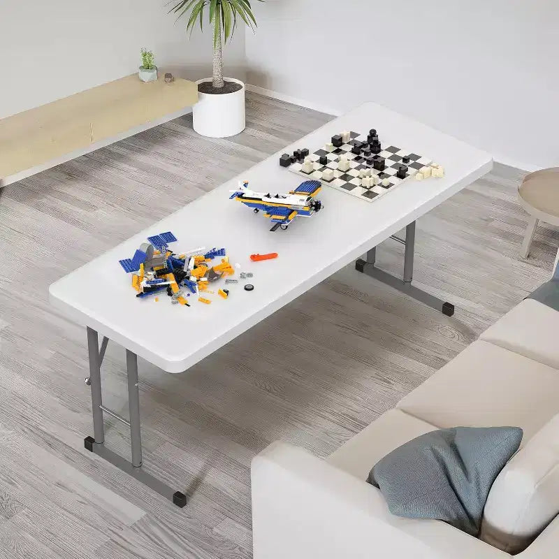 Tavolo pieghevole stretto da 4 FT, materiale HDPE di qualità premium e robusta struttura in metallo, perfetto per feste e per la casa, bianco