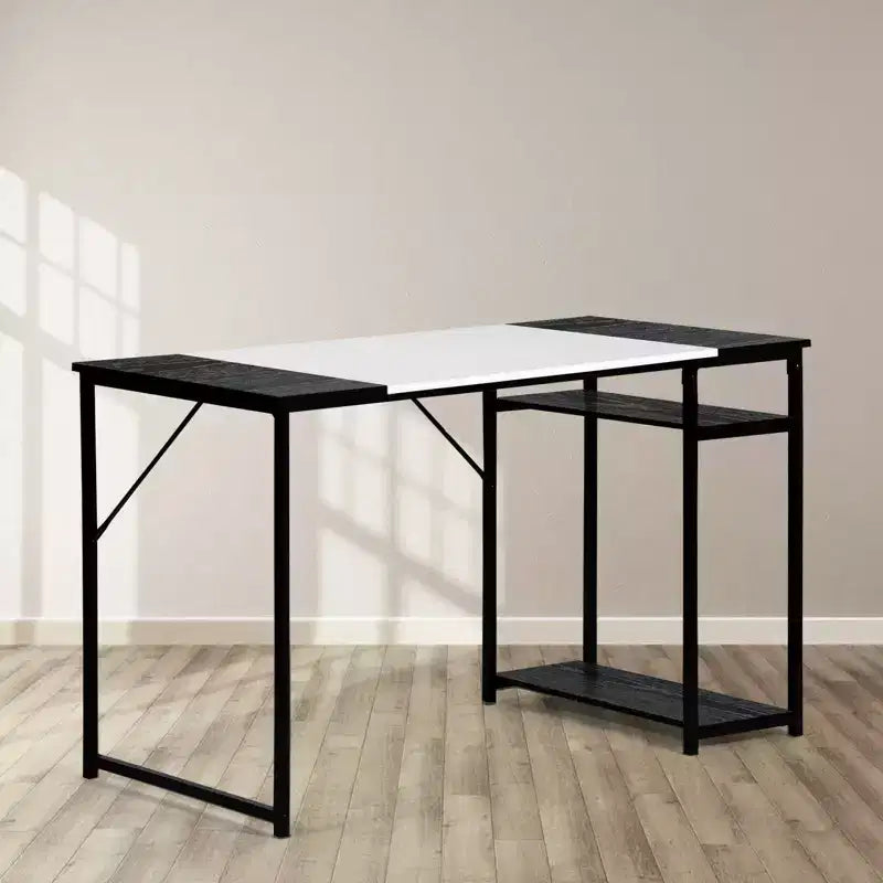 47.2 Study Writing Desk with Storage Shelves, Computer Desk with Metal Frame, Space-Saving Workstation Table for Home Office, Black/White