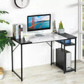 47.2 Study Writing Desk with Storage Shelves, Computer Desk with Metal Frame, Space-Saving Workstation Table for Home Office, Black/White