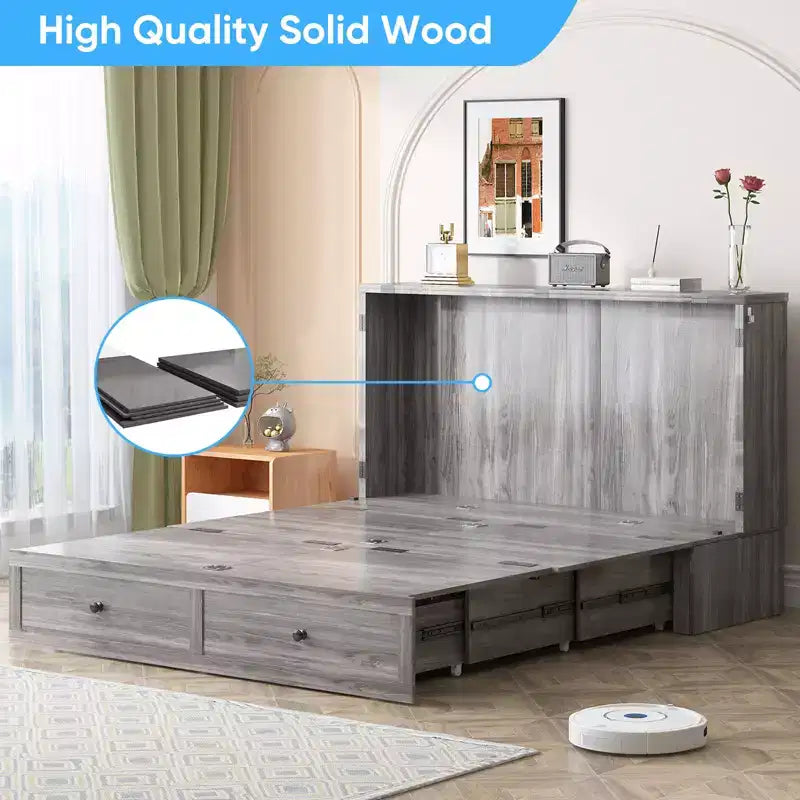 Letto a cassettone a scomparsa moderno Full/Queen Size con spazio contenitivo, SENZA MATERASSO, GRIGIO