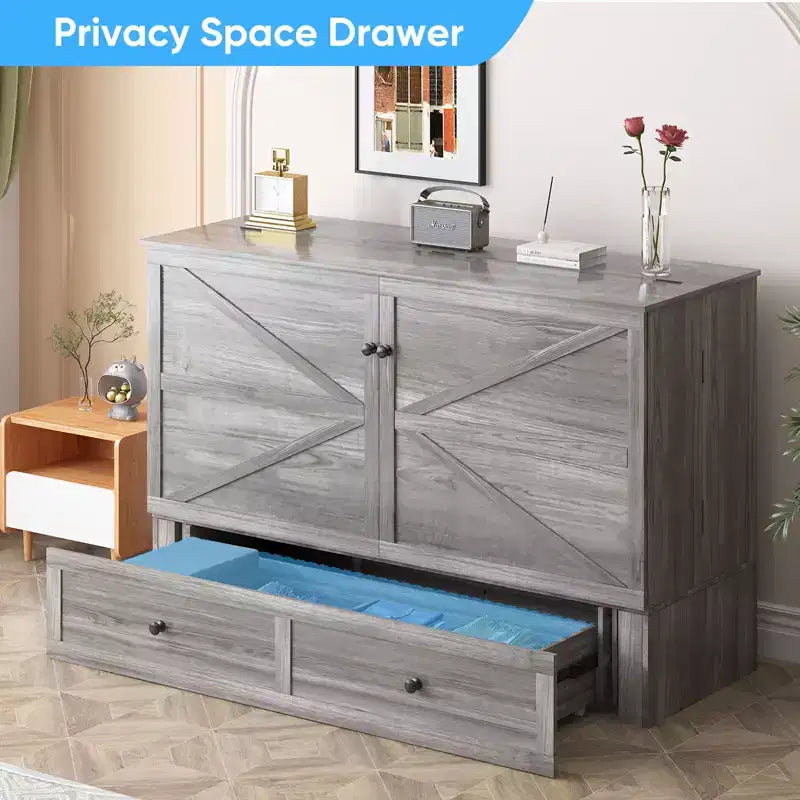 Letto a cassettone a scomparsa moderno Full/Queen Size con spazio contenitivo, SENZA MATERASSO, GRIGIO