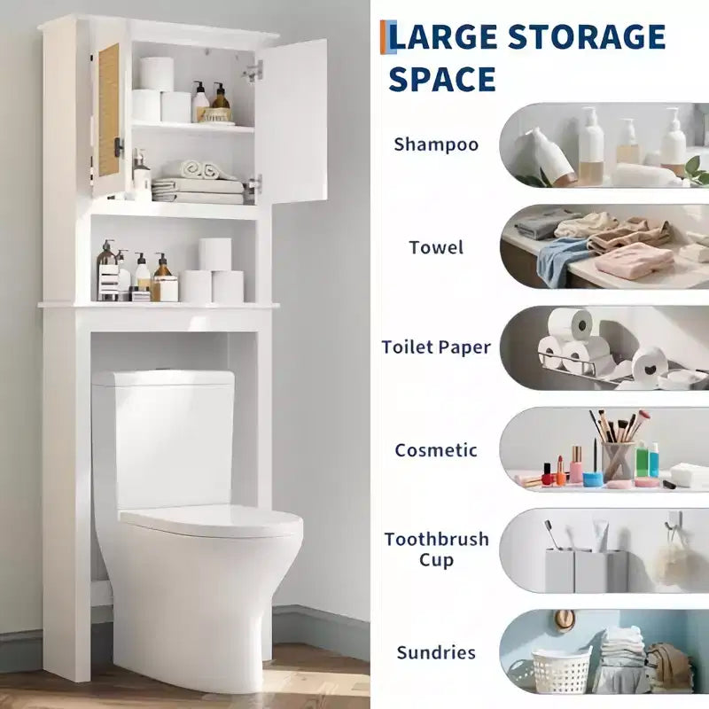 Mobile contenitore per bagno in stile rustico, con ante in rattan, mobile freestanding in legno sopra il WC con ripiano regolabile