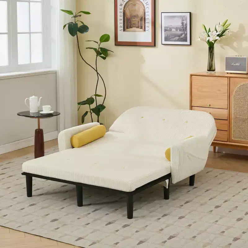 Divanetto moderno e compatto trasformabile, con tasche laterali e porta USB, comodo divano letto a 2 posti per soggiorno e appartamento