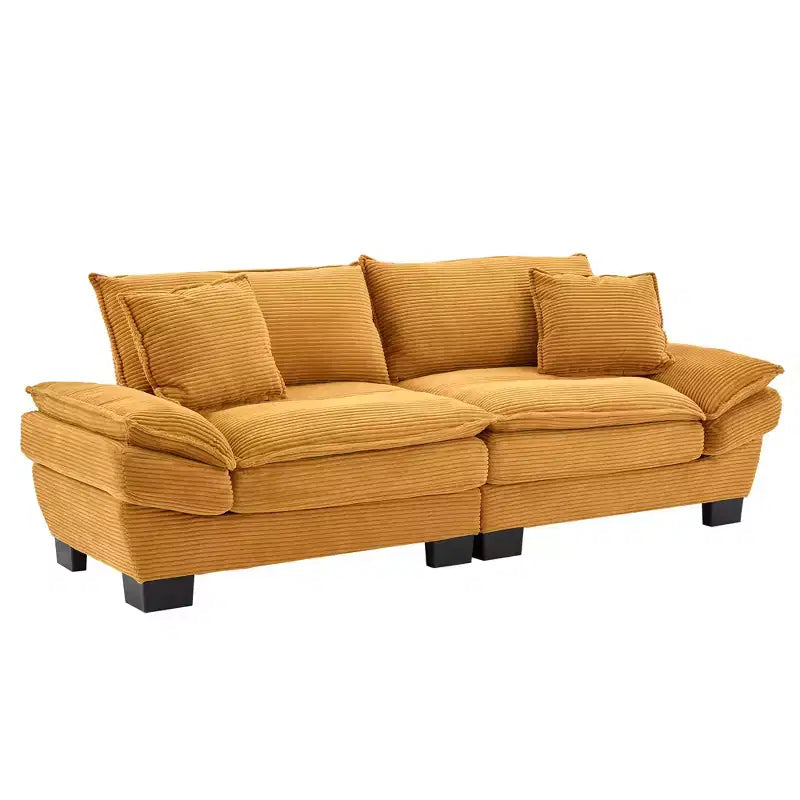 Corduroy Loveseat Upholstered Deep Seat Comfortable Sofa with Pillows for Bedroom Living Room Office Yellow