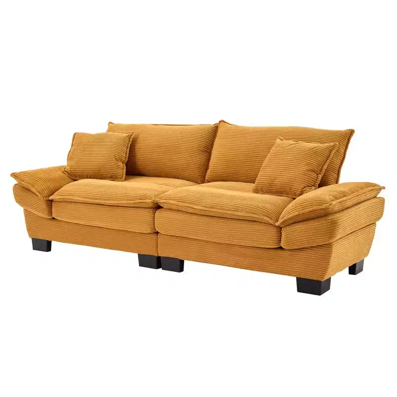 Corduroy Loveseat Upholstered Deep Seat Comfortable Sofa with Pillows for Bedroom Living Room Office Yellow