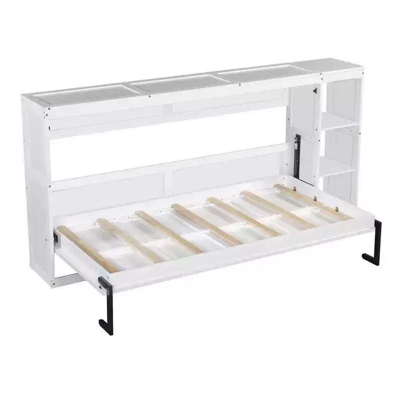 Wall bed with bookshelves—fold-away wall-mounted bed/cabinet bed suitable for guest rooms or offices.