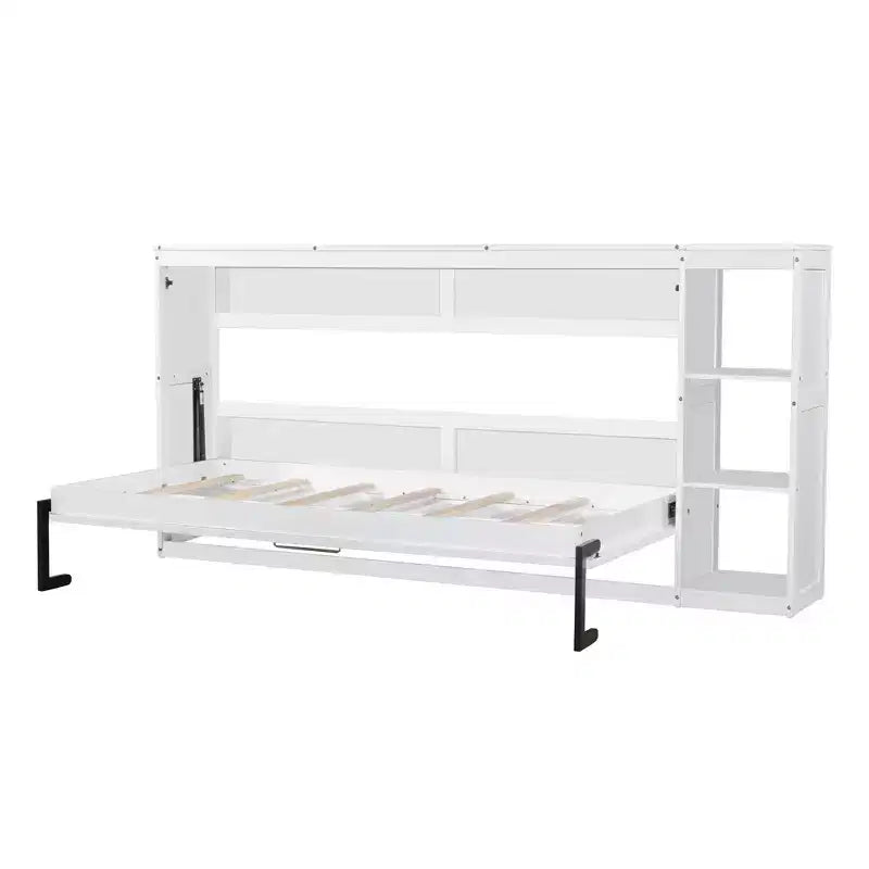 Wall bed with bookshelves—fold-away wall-mounted bed/cabinet bed suitable for guest rooms or offices.