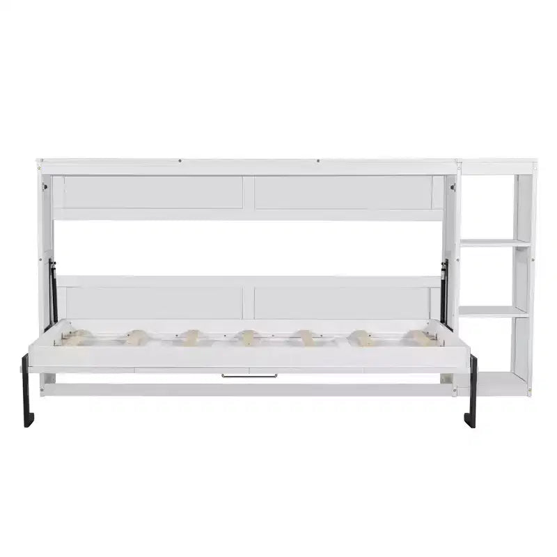Wall bed with bookshelves—fold-away wall-mounted bed/cabinet bed suitable for guest rooms or offices.