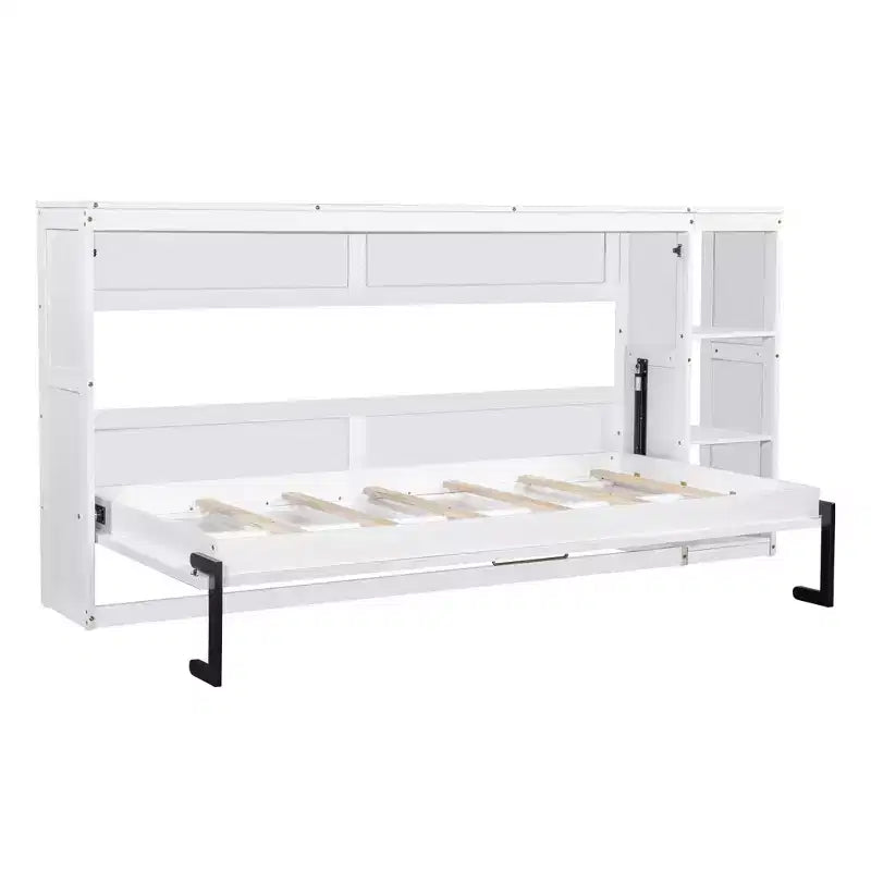 Wall bed with bookshelves—fold-away wall-mounted bed/cabinet bed suitable for guest rooms or offices.