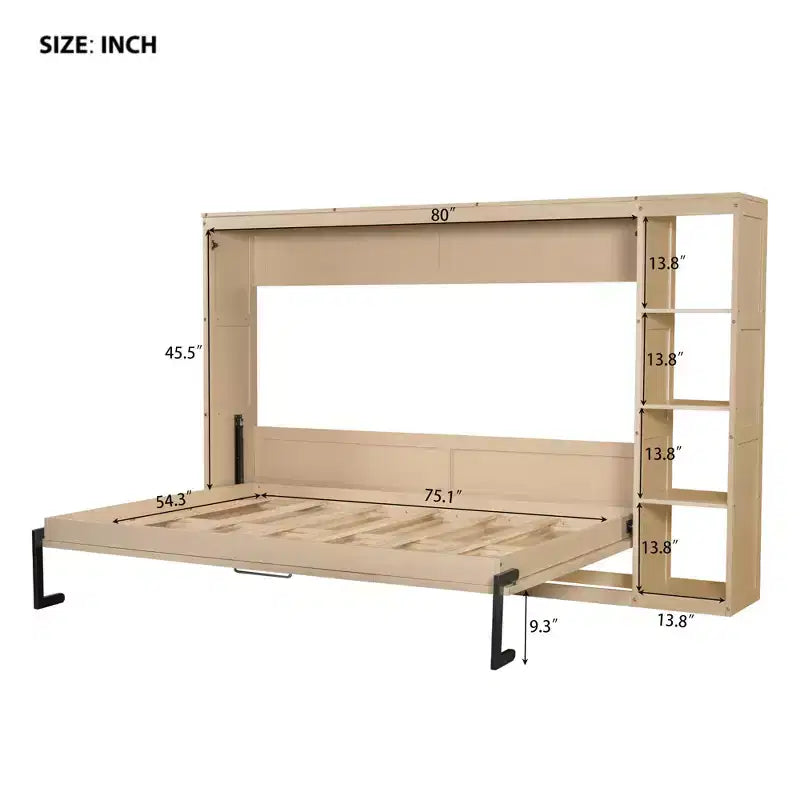 Wall bed with bookshelves—fold-away wall-mounted bed/cabinet bed suitable for guest rooms or offices.