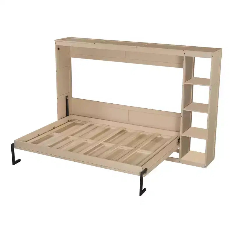Wall bed with bookshelves—fold-away wall-mounted bed/cabinet bed suitable for guest rooms or offices.
